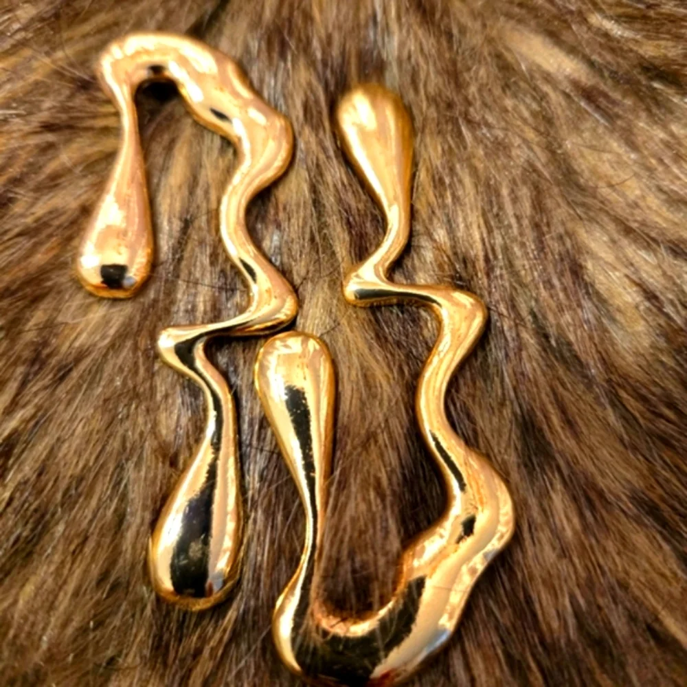 Goldtone Abstract Asymmetrical Dangle Pierced Earrings